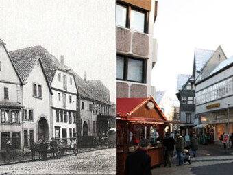Kaum wiederzuerkennen ist die Ecke Lange Straße/Steege auf dem linken Bild.