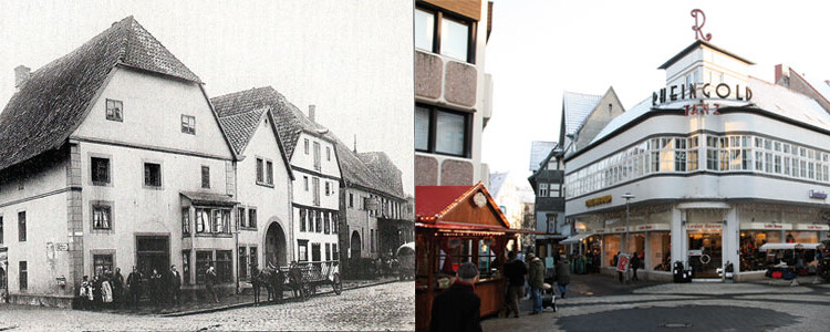 Kaum wiederzuerkennen ist die Ecke Lange Straße/Steege auf dem linken Bild.